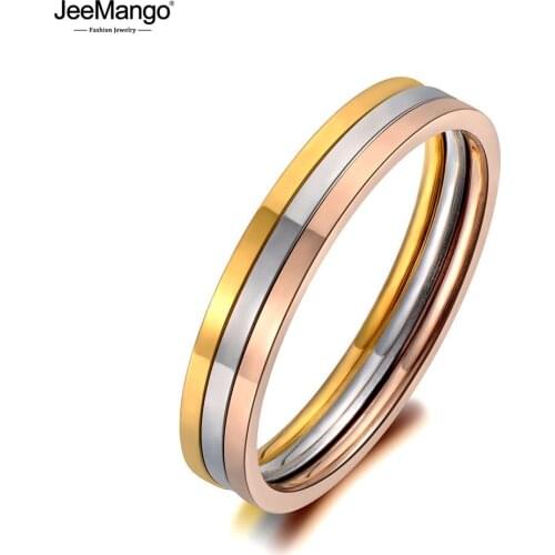 JeeMango Trendy Bohemia 3 In 1 Stainless Steel Party Rings For Women Office Style Rose Gold Simple Female Ring Jewelry JR19120