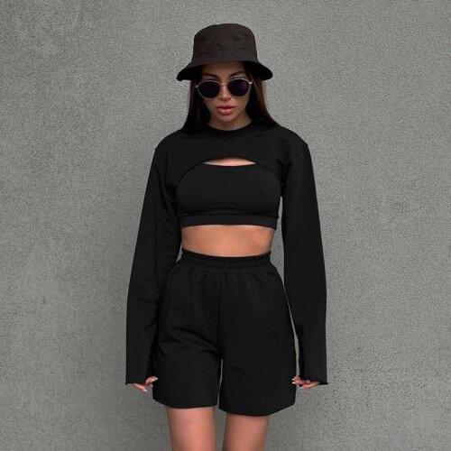 Shorts Sets Tracksuit Women Shorts Set Long Sleeve Shirt Tops and Loose High Waisted Mini Shorts Three Piece Set 2021 Clothes