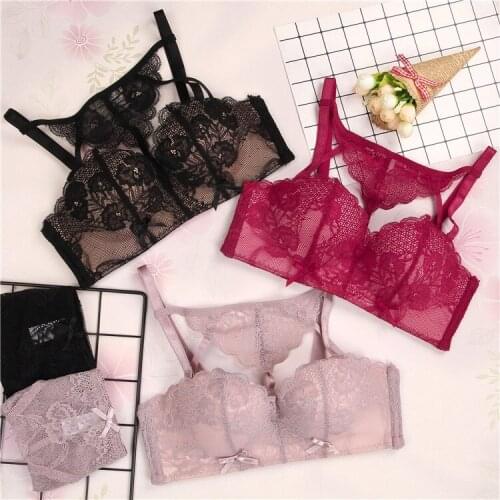 EFIOLY Women Sexy Lace Embroidery Bra and Panty Sets Brassiere High Waist Female Lingerie Deep V Broad Side Push Up Lace Bra Set