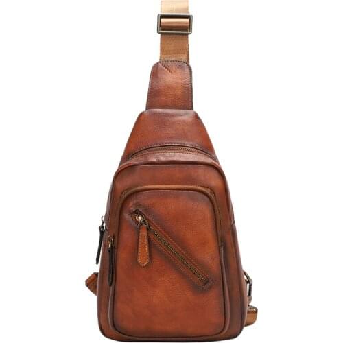 Hot selling casual vintage sling luxury bags genuine leather chest bags for men