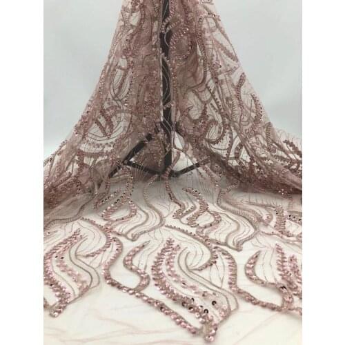 Best Quality JRB-7.31904 Embroidery Mesh fabric with Beads Nigerian French Lace Fabric for Party Dress