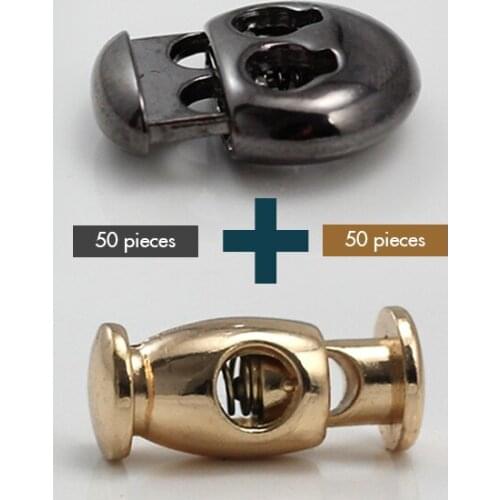 METAL Barrel Stopper Toggle Cord Locks Drawstring Gold Tone / Black Gun Stops Sewing Button for Garment 100piece/NK141