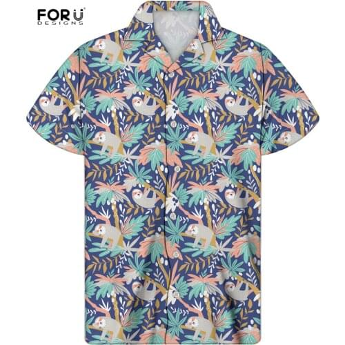 FORUDESIGNS Cute Sloth Design Hawaiian Blouse Shirts Male‘s Fashion Tropical Blusas Tops 2020 New Summer Beach Camisa Hawaiana