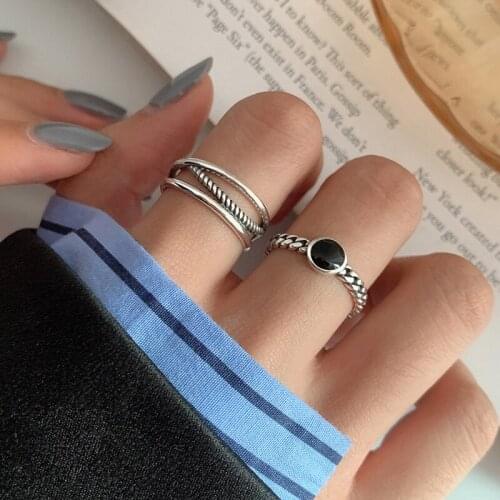 Fashion Trendy Vintage Cross Black Resizable Rings for Women Men Geometric Line Hip Hop Gothic Luxury Jewelry Accessories Gifts