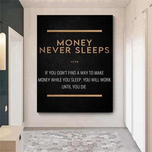 Modular Pictures Money Never Sleep Canvas Wall Art Motto Paintings Printed Nordic Poster Letter Home Decoration Bedroom Wall Art