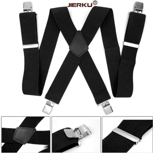 2019 New Mans Braces Black Leather Suspenders Strong 4clasps Casual Suspensorios Trousers Strap 5*120cm Gift For Dad