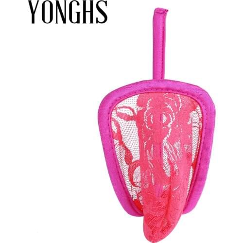 Mens Erotic Lingerie Underwear Lace Floral C-string Bikini Briefs Bulge Pouch Sexy Gay Homme Underwear Rose Floral Underpants