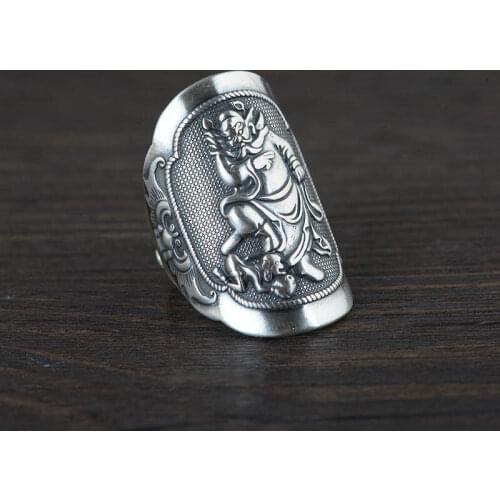 925 silver vintage ethnic wind Fu demon Zhong Kui do old personality trend to ward off evil spirits open mens ring ring