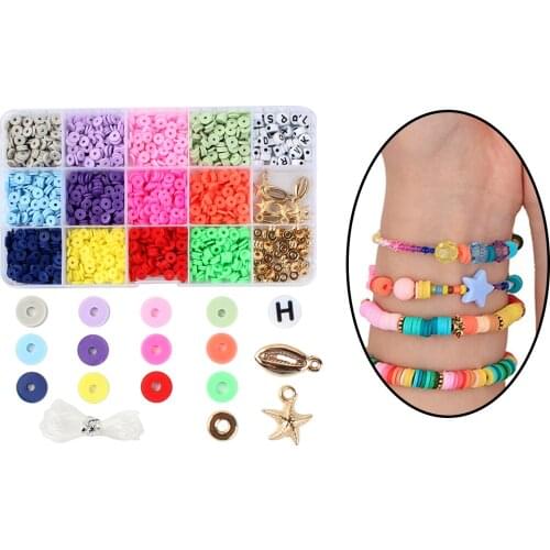 15 Grid Polymer Clay Beads Kit DIY Handmade Jewelry Making for Bracelet Necklace for for girls, women, kids, family