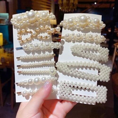 Fashion Set Pearl Hair Clip For Women Korean Trendy New Geometric Crystal Hair Berrettes Girl Hair Accessories Hairgrip Headwear