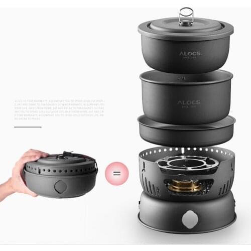 Outdoor Portable Kitchenware Set Utensil Camping Stove Alcohol burner Pot Bowl Pan Alcohol Stove Picnic Cooking Hiking supplies