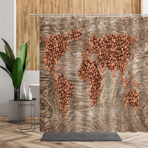 Nordic Brown Shower Curtains Coffee Bean Map Wooden Bathroom Curtain Waterproof Backdrop Fabric For Kitchen Home Bath Decor Sets