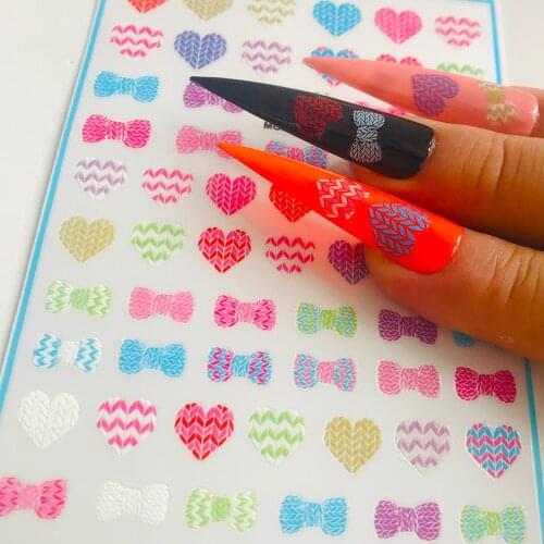 2021 New 3D Self-Adhesive Bohemia Lovly Sweater Heart Bow Image Nails Stickers for Nails Sticker Decorations Manicure Z0468