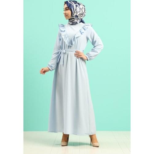 Minahill Ruffled Belted Dress 1323-03 Baby Blue 1323-03