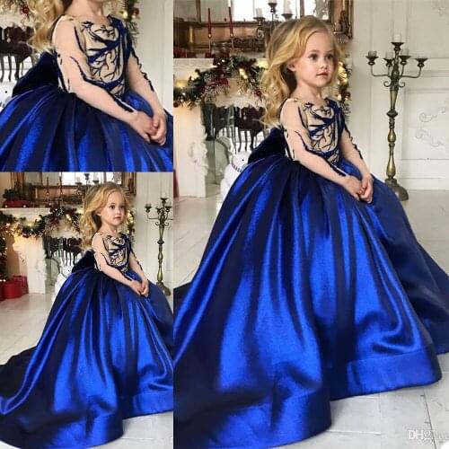 Princess Flower Girls' Dresses 2020 Long Sleeves Appliques Taffeta Kids Formal Wear Custom Made First Holy Communion Gowns