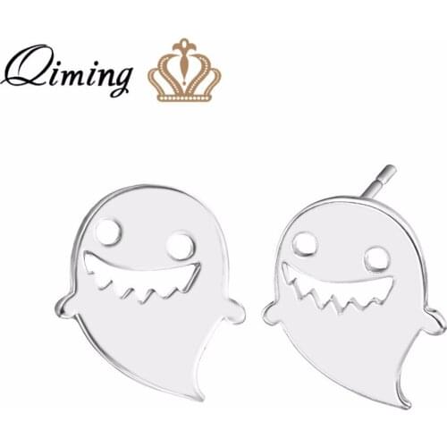 QIMING Cut Ghost Statement Stud Earrings Halloween Gift Specter Spirit Fashion Vintage Gold fashion Jewelry Women Earrings
