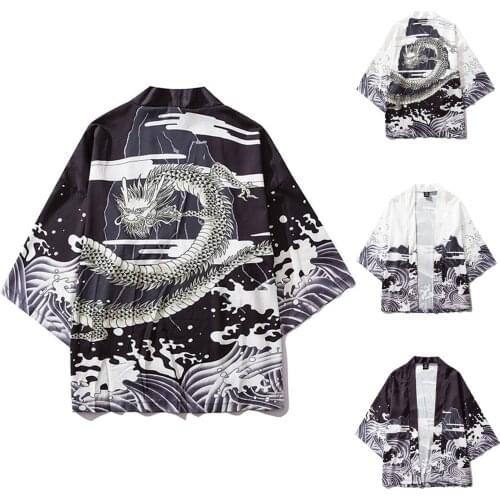 Japanese Yukata Shirts Cardigan Men Women Blouse Oversize Anime Robe Kimono Traditional Dragon Printing Vintage Tops Cosplay