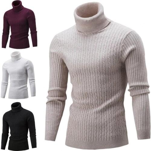 Solid Color Men Turtleneck Sweaters and Pullovers Autumn Winter Twist Knitted Sweater for Men Basic Turtleneck Tops pull homme