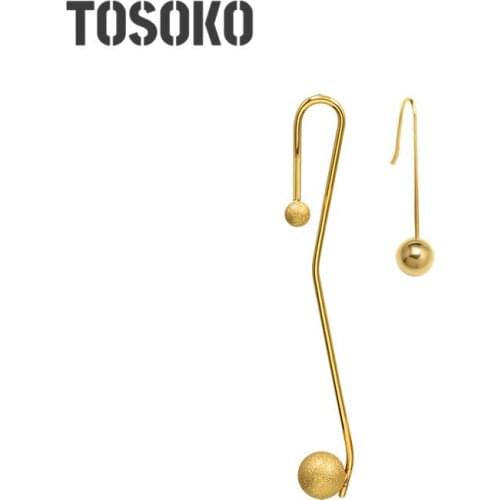 TOSOKO Stainless Steel Jewelry Special Shaped Frosted Bright Asymmetric Exaggerated Earrings Womens Fashion Earrings BSF436