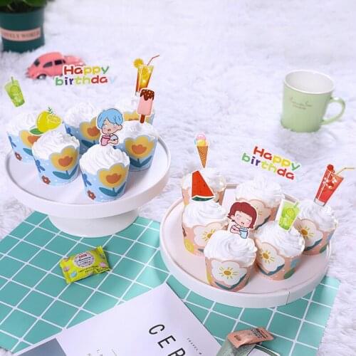Cake Decoration Cool Summer Ice Cream Fruit Tea Boy Girl Birthday Cake Plug-in Gift Decorating Supplies