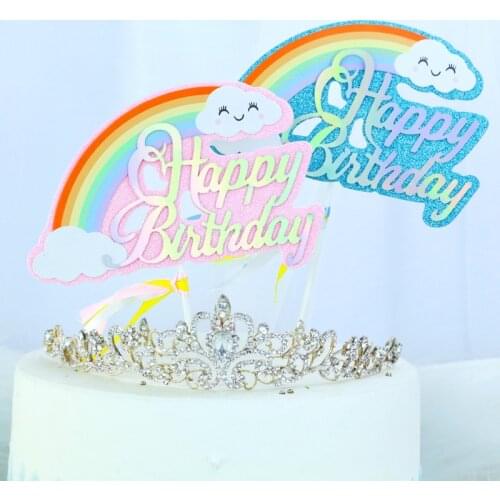Beautiful Rainbow Clouds Birthday party Cake Topper Dessert holiday cake paper flag Music wedding Birthday cake card decoration