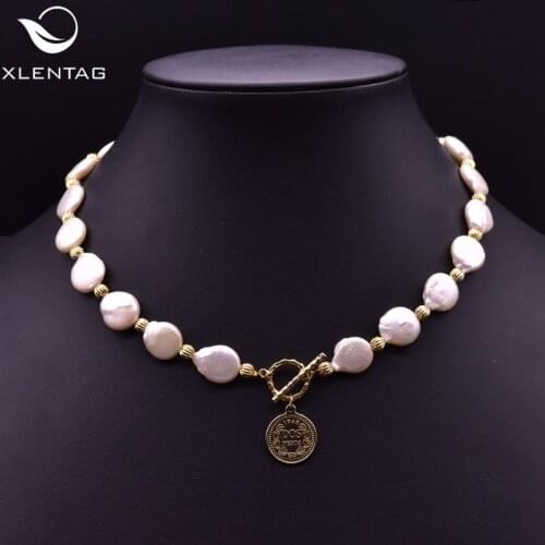 Xlentag Classic Natural Freshwater Pearl Necklace Red Glass Pendant Icy Women Accessories Friendship Retro Jewelry GN0214
