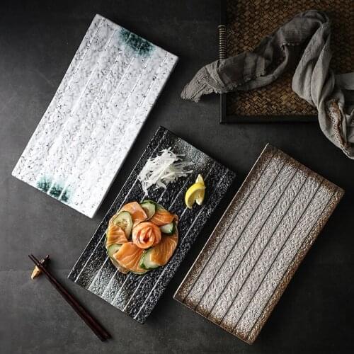 Japanese beef BBQ flat plate creative ceramic sushi sashimi plate restaurant hotpot dish retro tableware