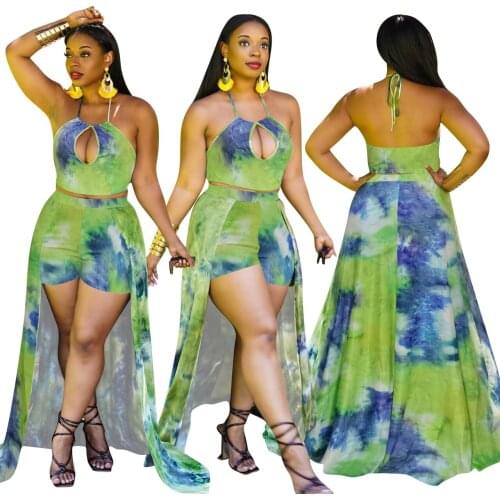 Echoine Fashion Printed Halterneck Temperament Two-piece Mopping Skirt Pants