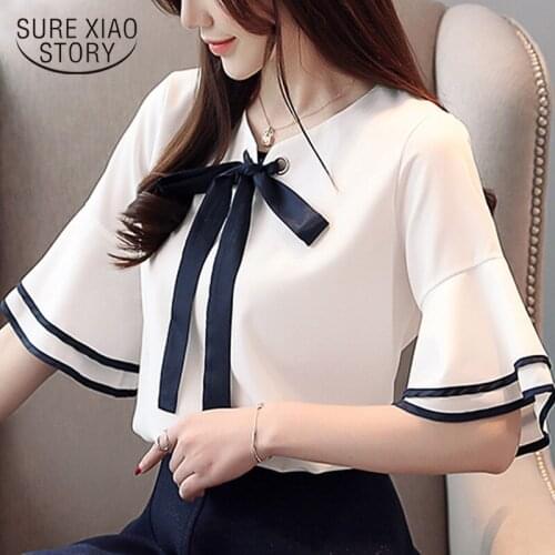 2019 summer blouse horn short sleeve V collar chiffon women blouse shirt Fashion women blouses womens tops and blouses 3392 50