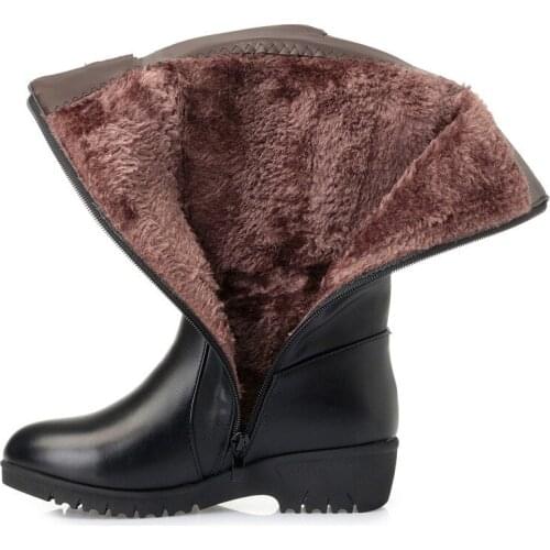 Krasovki Wool Women Winter Boots Warm Fashion Fur Warm Shoes Genuine Leather Flat Plush High Boots Platform for Women Snow Boots