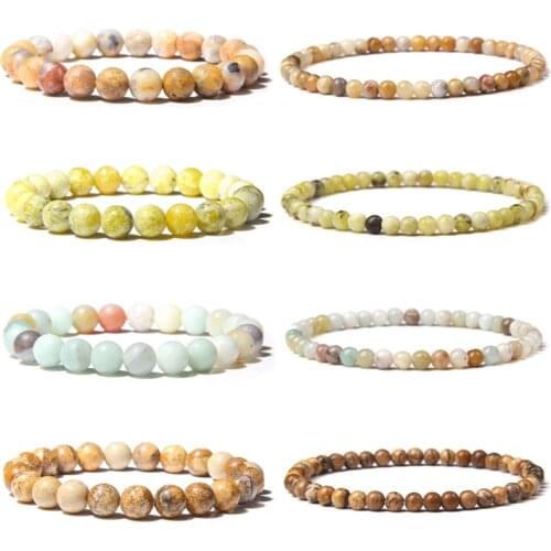 Natural Pictura Jaspe Mineral Bracelets Women Handmade Stretch 4/8 mm Amazonite Stone Beads Charm Bracelet Yoga Prayer Pulsera