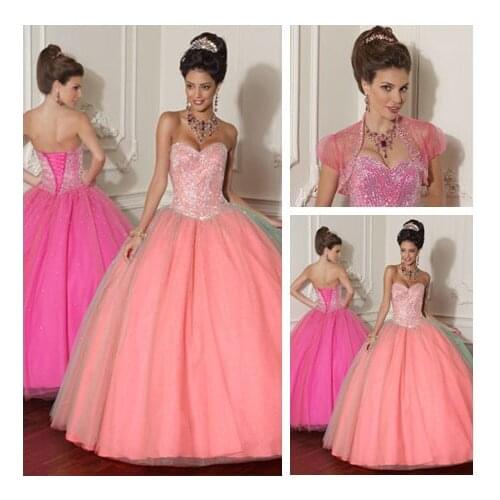 Full Beading Quinceanera Dresses with jacket 2016 Ball Gowns Hot Pink Sweetheart vestidos de 15 anos cheap quinceanera gowns