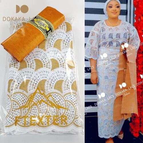 2.5+2.5 Yards Dry Lace And Bazin Riche Fabrics 2020 High Quality Senegal African Wedding Gown Dress Swiss Voile Dry Lace Fabrics