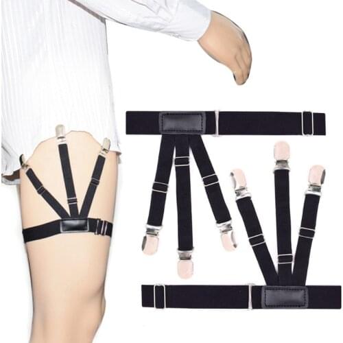 2Pcs/Set Elastic Leg Suspenders for Men Shirt Stays Holder Straps Metal Locking Clamps Clips Clothing Accessories