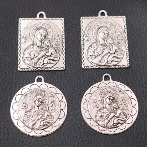 2pcs/lot Retro Christian Merciful Virgin Mary Large Relief Statue Metal Pendant DIY Charms Necklace Jewelry Handmade Accessories