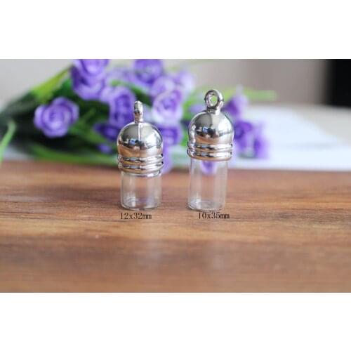 20set/lot 12x32mm 10x35mm clear glass vial tube (no liquid)+ plug + cap for jewelry pendant--size option