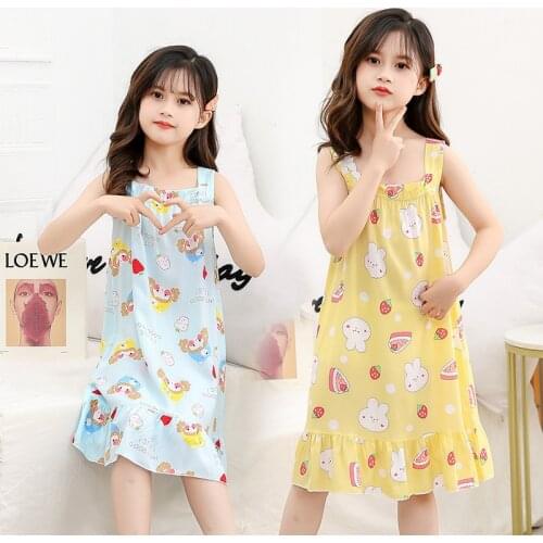 2021 Summer Baby Girls Sleepwear Nightdress Teens Cotton Nightgowns for Kids Childrens Pajamas Homewear Clothes Toddler Dresses