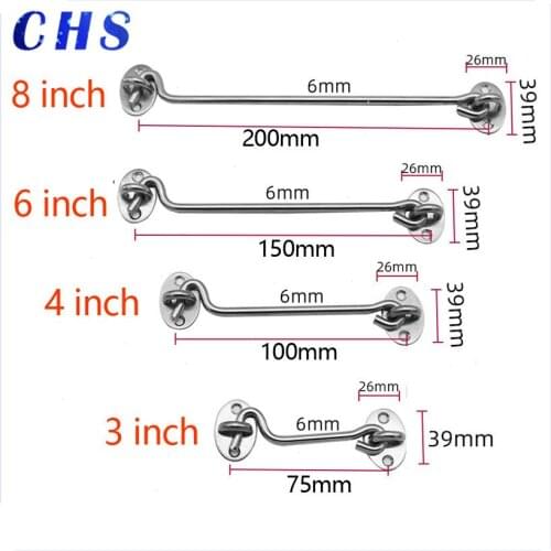 3/4/6/8 inch Crescent Window Lock With Safety Switch Cabin Hook Door Latch Lock Catch Holder With install Screws
