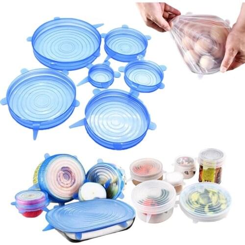 6Pcs/Set Silicone Stretch Universal Lids Food Fruit Wrap Bowl Pot Silicone Lids Cover Pan Cooking Kitchen Tools Gadgets