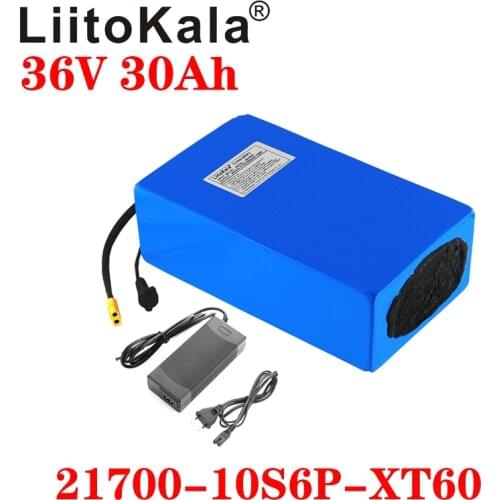LiitoKala 36V 30ah 21700 10S6P Electric Bicycle Battery 36V 30AH 1000W Lithium Battery Built-in 20A BMS Electric Bikes Motor