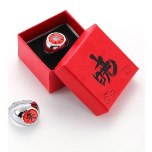 Anime Cosplay Akatsuki Rings With Box Itachi Pain Ring Metal Finger Adult Ninja Props Accessories Cool Stuff Gift