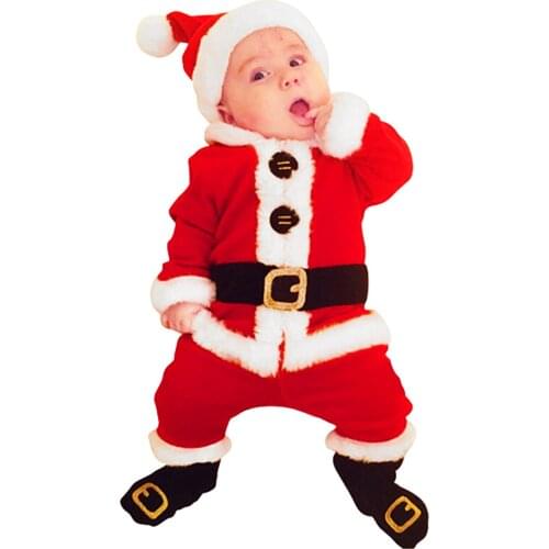 Behogar 4PCS Cute Soft Fleece Christmas Santa Claus Costume Clothing Set with Coat Hat Socks Pant for Baby Toddlers Boys Girls