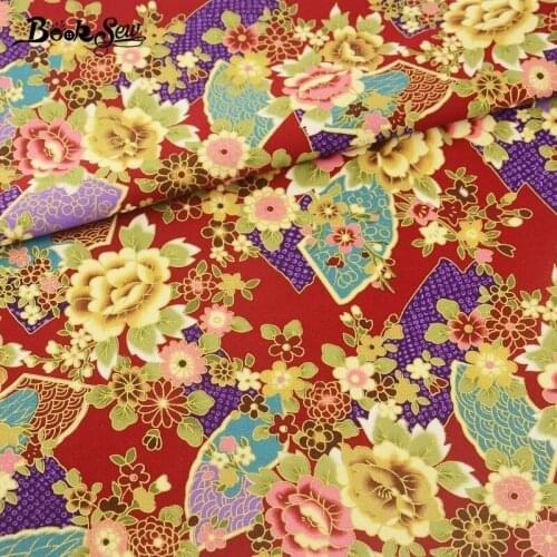 Booksew Linen Fabric Home Decoration Sewing High Quality Quilting Curtain Cushion Glod Powder Flowers Table Cloth Crafts CM