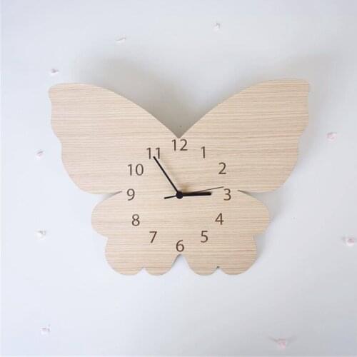 Home Log Butterfly Clock Cartoon Silent Clock Wall Decoration Childrens Room Clock Clock Living Room