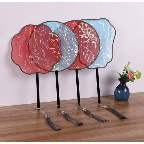 Chinese Ancient Silk Gold Scalding Semi-transparent Round Hand Fan Womens Han Dance Fan Vintage Bambu Wedding Favors And Gifts