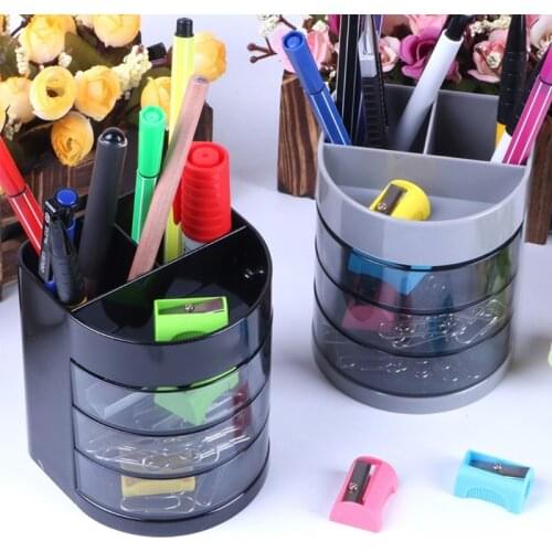 Multifunction Pen Pencil Holder Three Layer Desktop Drawer Organizer Staionery M17F