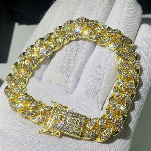 Mens Hip Hop Gold Bracelets 5A Zircon crystal Bracelets Jewelry Fashion Iced Out Miami Cuban Link Chain Bracelet