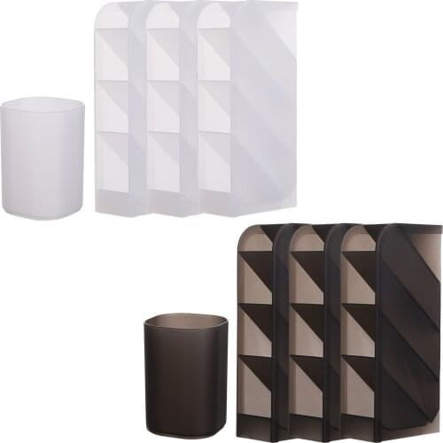 3PCS 4-Grid Desktop Organizer Storage Box Caddy + 1PCS Round Pen Holder for Stationery Makeup Tools Home Office School Supplies