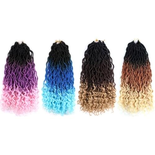 Natifah Braiding Hair Extensions 18 Inches 70g Faux Locs Curly Ends Synthetic Crochet Hair Wholesale Ombre Pink Color Braid Hair