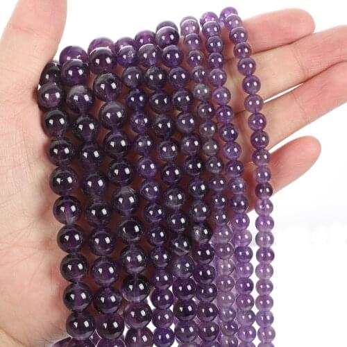 Natural Stone Beads Amethyst Agate Round Loose Beads for Jewelry Making Needlework Bracelet DIY 4-12 MM